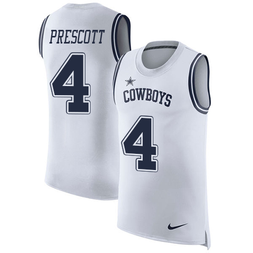 Men's Nike Dallas Cowboys #4 Dak Prescott White Rush Player Name & Number Tank Top NFL Jersey