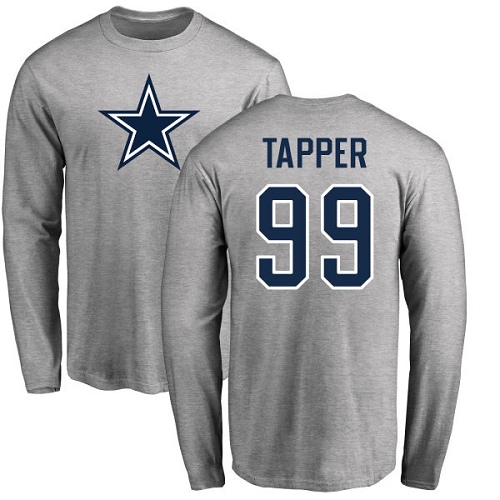 NFL Nike Dallas Cowboys #99 Charles Tapper Ash Name & Number Logo Long Sleeve T-Shirt