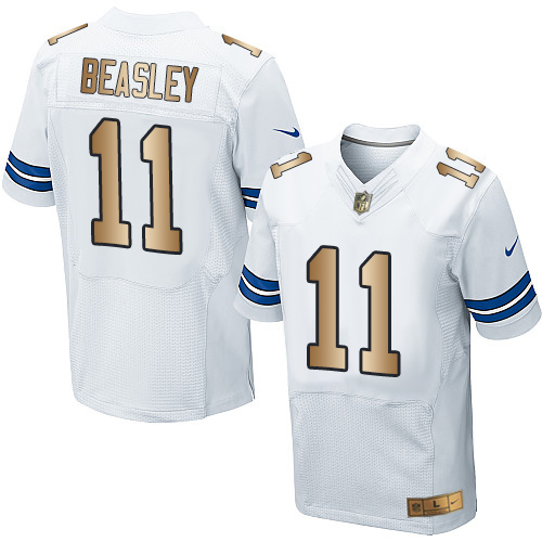 Men's Nike Dallas Cowboys #11 Cole Beasley Elite White/Gold NFL Jersey