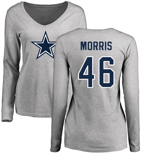 NFL Women's Nike Dallas Cowboys #46 Alfred Morris Ash Name & Number Logo Slim Fit Long Sleeve T-Shirt