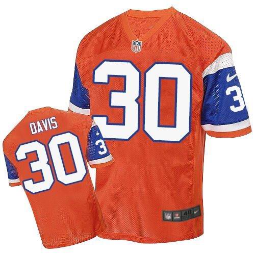 Men's Nike Denver Broncos #30 Terrell Davis Elite Orange Throwback NFL Jersey