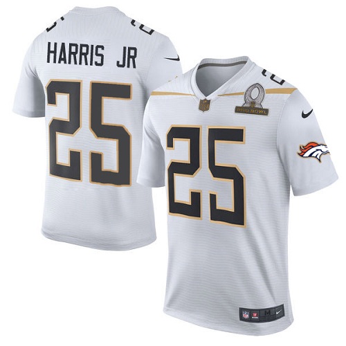 Men's Nike Denver Broncos #25 Chris Harris Jr Elite White Team Rice 2016 Pro Bowl NFL Jersey