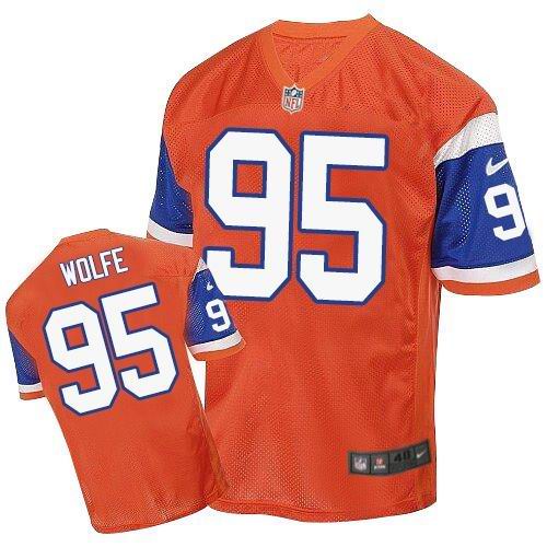 Men's Nike Denver Broncos #95 Derek Wolfe Elite Orange Throwback NFL Jersey