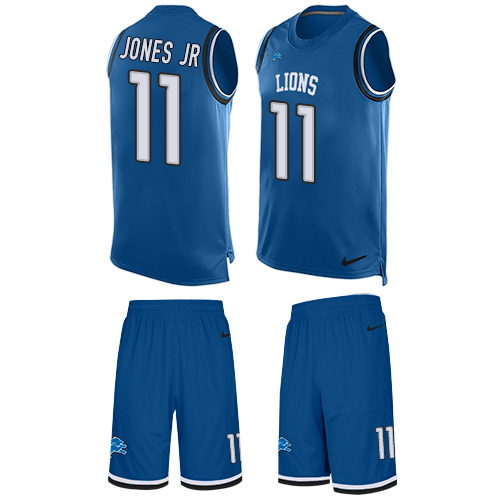 Men's Nike Detroit Lions #11 Marvin Jones Jr Limited Blue Tank Top Suit NFL Jersey