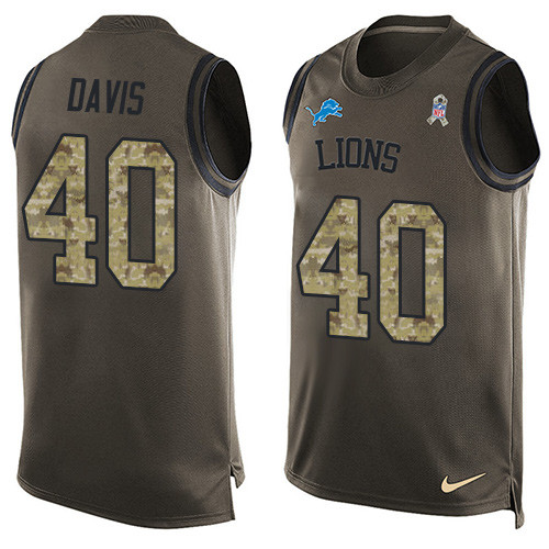 Men's Nike Detroit Lions #40 Jarrad Davis Limited Green Salute to Service Tank Top NFL Jersey