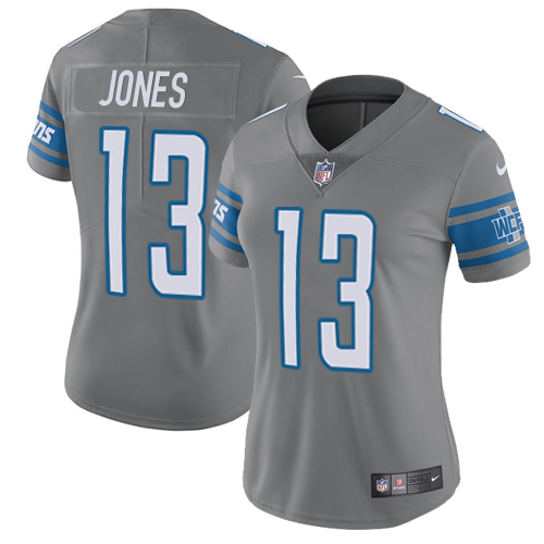 Women's Nike Detroit Lions #13 T.J. Jones Limited Steel Rush Vapor Untouchable NFL Jersey