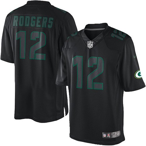 Men's Nike Green Bay Packers #12 Aaron Rodgers Limited Black Impact NFL Jersey