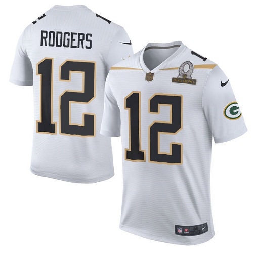 Men's Nike Green Bay Packers #12 Aaron Rodgers Elite White Team Rice 2016 Pro Bowl NFL Jersey