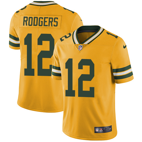 Men's Nike Green Bay Packers #12 Aaron Rodgers Limited Gold Rush Vapor Untouchable NFL Jersey