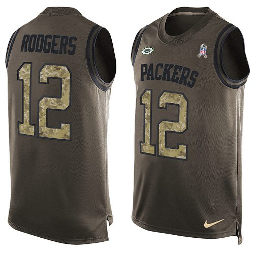 Men's Nike Green Bay Packers #12 Aaron Rodgers Limited Green Salute to Service Tank Top NFL Jersey