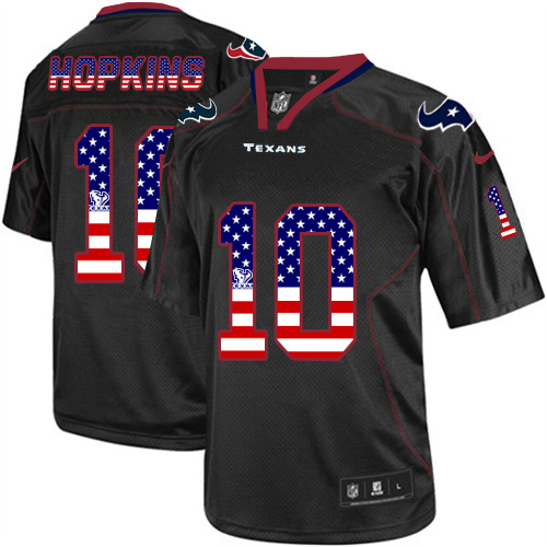 Men's Nike Houston Texans #10 DeAndre Hopkins Elite Black USA Flag Fashion NFL Jersey