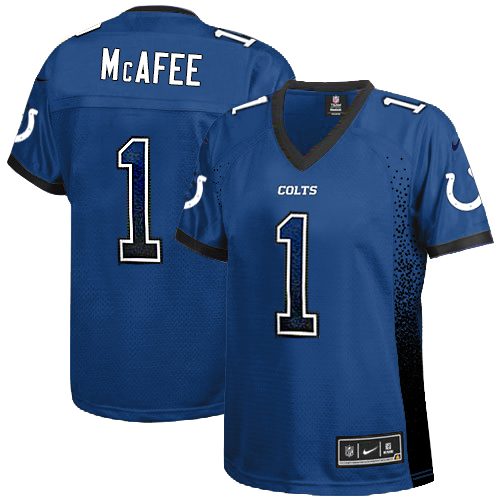 Women's Nike Indianapolis Colts #1 Pat McAfee Elite Royal Blue Drift Fashion NFL Jersey