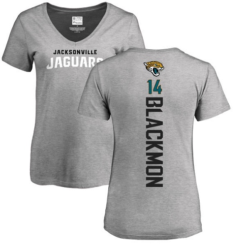 NFL Women's Nike Jacksonville Jaguars #14 Justin Blackmon Ash Backer T-Shirt