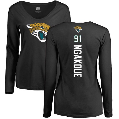 NFL Women's Nike Jacksonville Jaguars #91 Yannick Ngakoue Black Backer Slim Fit Long Sleeve T-Shirt