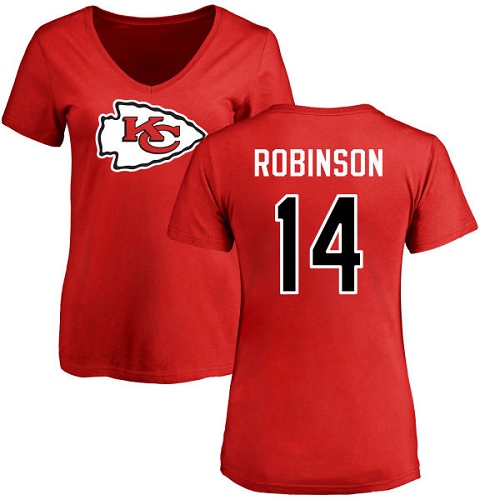 NFL Women's Nike Kansas City Chiefs #14 Demarcus Robinson Red Name & Number Logo Slim Fit T-Shirt