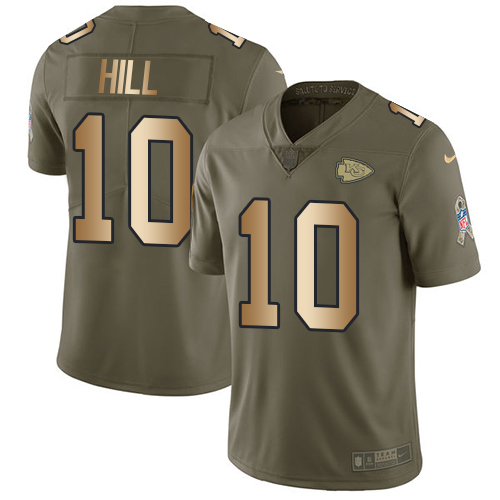 Men's Nike Kansas City Chiefs #10 Tyreek Hill Limited Olive/Gold 2017 Salute to Service NFL Jersey