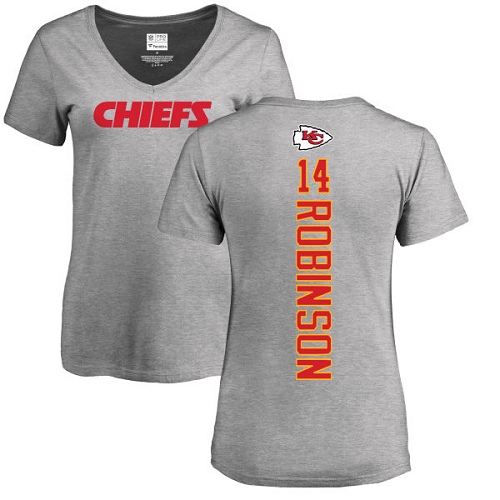 NFL Women's Nike Kansas City Chiefs #14 Demarcus Robinson Ash Backer V-Neck T-Shirt