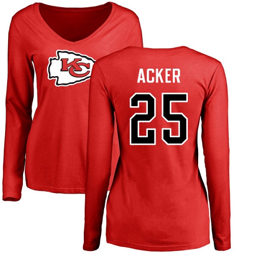 NFL Women's Nike Kansas City Chiefs #25 Kenneth Acker Red Name & Number Logo Slim Fit Long Sleeve T-Shirt
