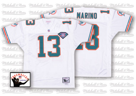 Mitchell and Ness Miami Dolphins #13 Dan Marino White 75TH Anniversary Authentic Throwback NFL Jersey
