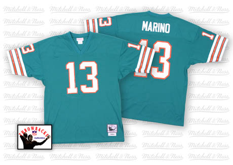 Mitchell and Ness Miami Dolphins #13 Dan Marino Aqua Green Team Color Authentic Throwback NFL Jersey