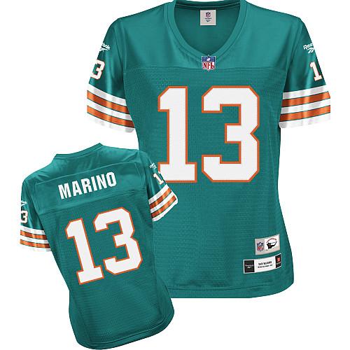 Reebok Miami Dolphins #13 Dan Marino Green Women's Throwback Team Color Premier EQT NFL Jersey