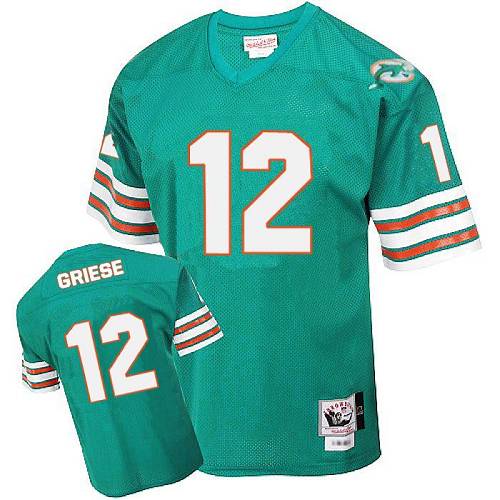 Mitchell and Ness Miami Dolphins #12 Bob Griese Aqua Green Team Color Authentic Throwback NFL Jersey
