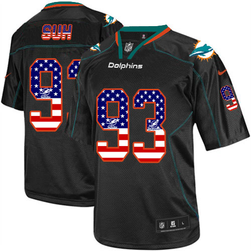 Men's Nike Miami Dolphins #93 Ndamukong Suh Elite Black USA Flag Fashion NFL Jersey