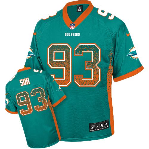 Men's Nike Miami Dolphins #93 Ndamukong Suh Elite Aqua Green Drift Fashion NFL Jersey