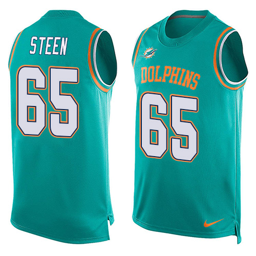 Men's Nike Miami Dolphins #65 Anthony Steen Limited Aqua Green Player Name & Number Tank Top NFL Jersey