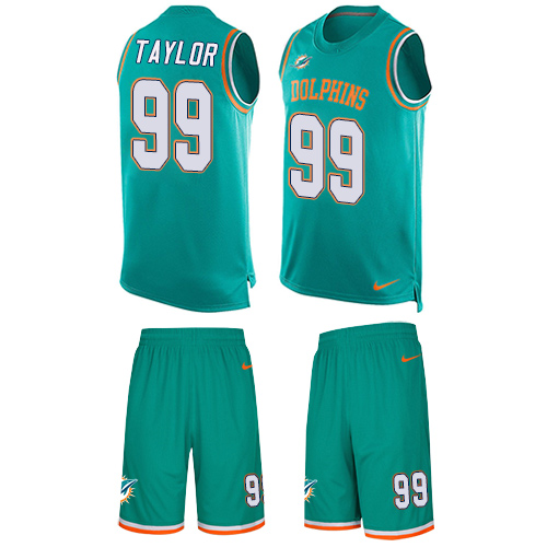 Men's Nike Miami Dolphins #99 Jason Taylor Limited Aqua Green Tank Top Suit NFL Jersey