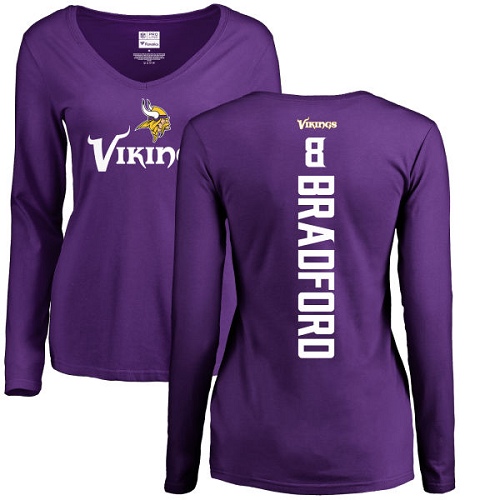 NFL Women's Nike Minnesota Vikings #8 Sam Bradford Purple Backer Slim Fit Long Sleeve T-Shirt