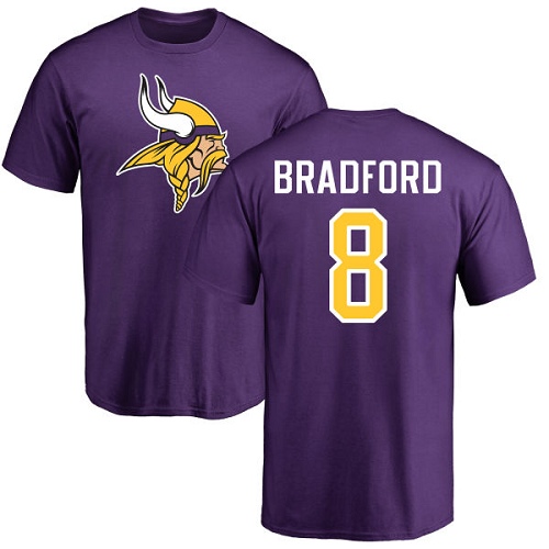 NFL Nike Minnesota Vikings #8 Sam Bradford Purple Name & Number Logo T-Shirt