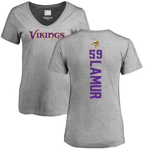NFL Women's Nike Minnesota Vikings #59 Emmanuel Lamur Ash Backer V-Neck T-Shirt