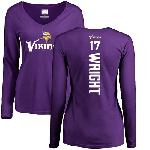 NFL Women's Nike Minnesota Vikings #17 Jarius Wright Purple Backer Slim Fit Long Sleeve T-Shirt