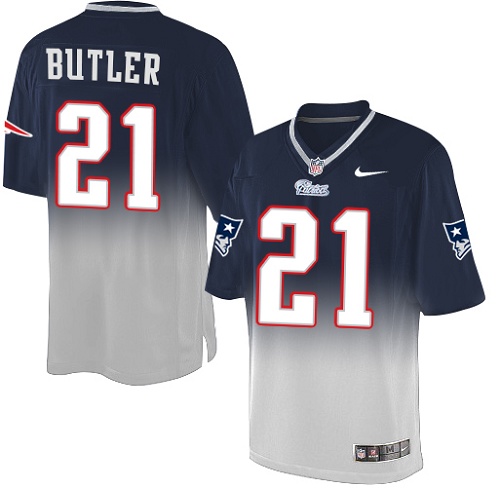 Men's Nike New England Patriots #21 Malcolm Butler Elite Navy/Grey Fadeaway NFL Jersey