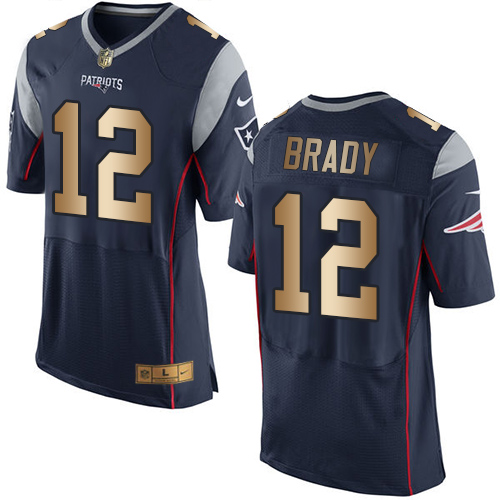Men's Nike New England Patriots #12 Tom Brady Elite Navy/Gold Team Color NFL Jersey