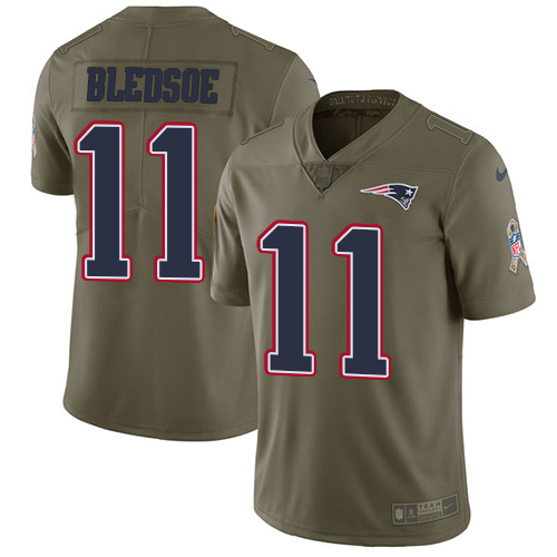 Men's Nike New England Patriots #11 Drew Bledsoe Limited Olive 2017 Salute to Service NFL Jersey