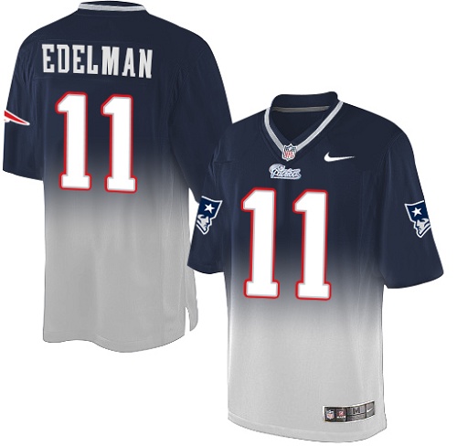 Men's Nike New England Patriots #11 Julian Edelman Elite Navy/Grey Fadeaway NFL Jersey