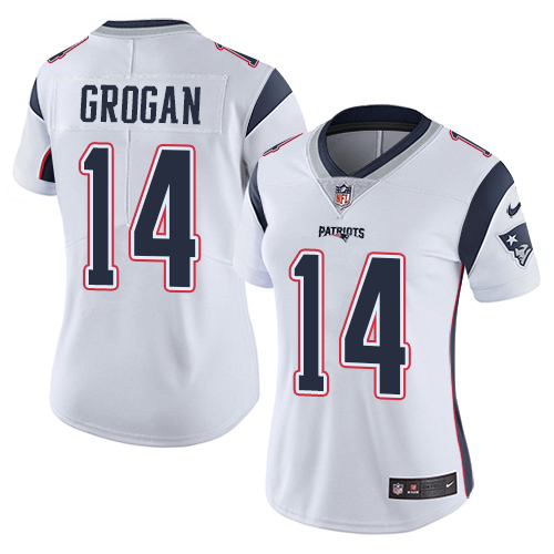 Women's Nike New England Patriots #14 Steve Grogan White Vapor Untouchable Limited Player NFL Jersey