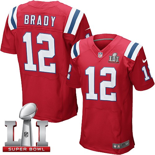 Men's Nike New England Patriots #12 Tom Brady Elite Red Alternate Super Bowl LI 51 NFL Jersey