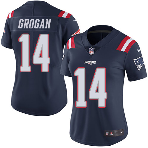 Women's Nike New England Patriots #14 Steve Grogan Limited Navy Blue Rush Vapor Untouchable NFL Jersey