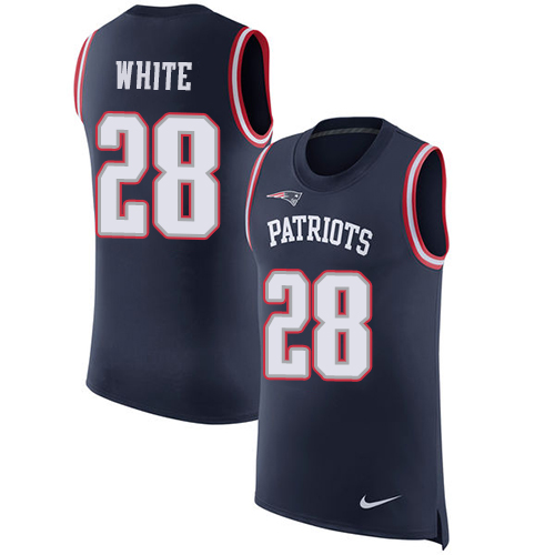 Men's Nike New England Patriots #28 James White Navy Blue Rush Player Name & Number Tank Top NFL Jersey