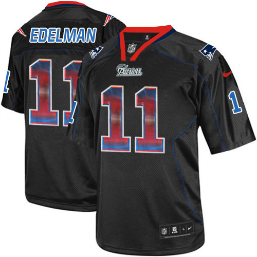 Men's Nike New England Patriots #11 Julian Edelman Limited Lights Out Black Strobe NFL Jersey