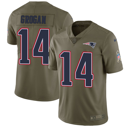 Youth Nike New England Patriots #14 Steve Grogan Limited Olive 2017 Salute to Service NFL Jersey