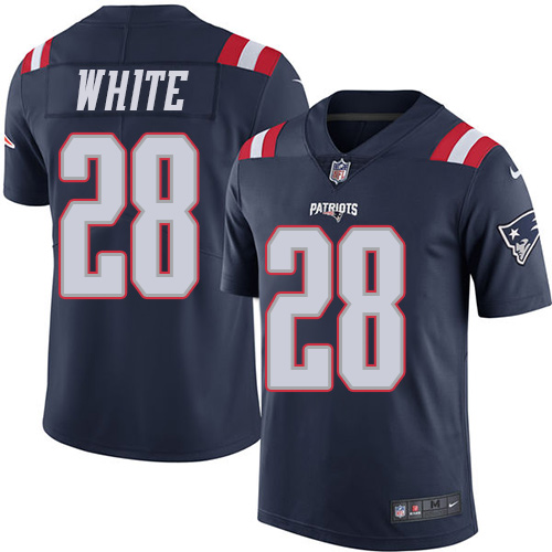 Men's Nike New England Patriots #28 James White Limited Navy Blue Rush Vapor Untouchable NFL Jersey
