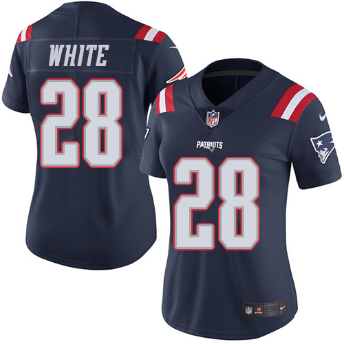 Women's Nike New England Patriots #28 James White Limited Navy Blue Rush Vapor Untouchable NFL Jersey