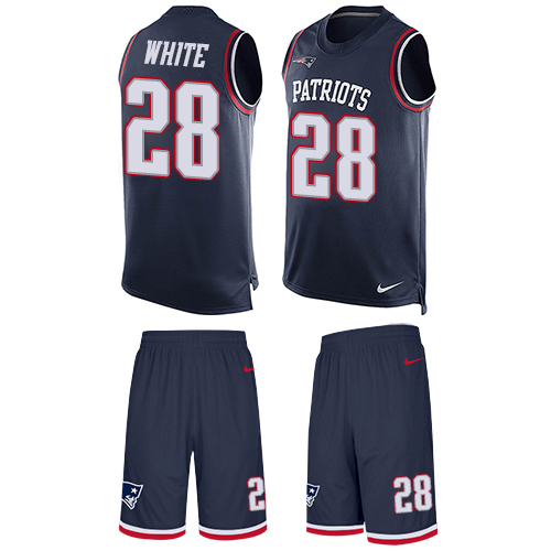 Men's Nike New England Patriots #28 James White Limited Navy Blue Tank Top Suit NFL Jersey