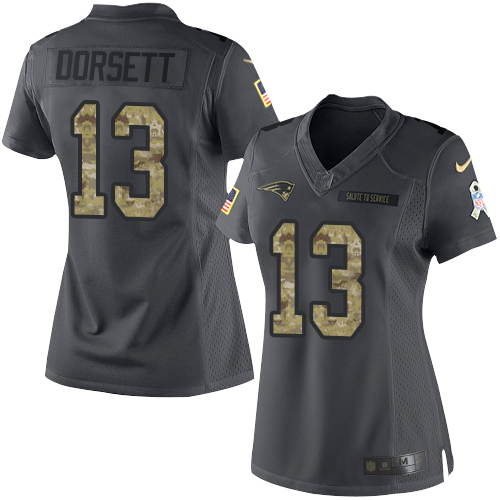 Women's Nike New England Patriots #13 Phillip Dorsett Limited Black 2016 Salute to Service NFL Jersey