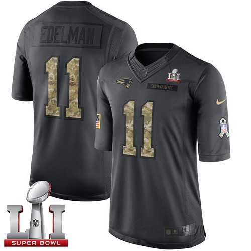 Men's Nike New England Patriots #11 Julian Edelman Limited Black 2016 Salute to Service Super Bowl LI 51 NFL Jersey