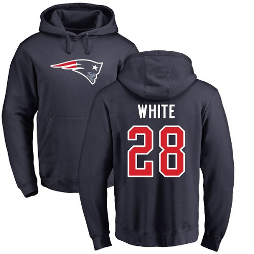 NFL Nike New England Patriots #28 James White Navy Blue Name & Number Logo Pullover Hoodie